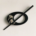 Matte black vintage hairpin set featuring shell lily pattern and hollowed oval buckle - Oval Orchid
