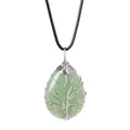 Handmade tree of life aventurine jade teardrop pendant with black cord necklace - Silver Wire Wrapped Green Aventurine Pendant