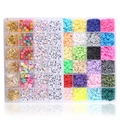 Macro view of 24 grids storage box with colorful polymer clay beads and DIY accessories - 24 Grids 2-Box Set Clay Beads + Letter Beads