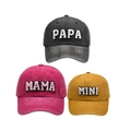 Family baseball caps set in black, rose red and yellow with PAPA MAMA MINI embroidery - Family Set (PAPA+MAMA+MINI) / Black/Red/Yellow