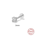 Detailed macro view of a 3mm S925 sterling silver ear stud with flat back screw thread - Platinum-3MM