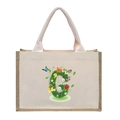 Cream canvas tote bag with jute trim and floral letter C print for shopping - Floral Letter G