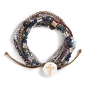Adjustable multi-layer wrap bracelet with blue purple beads and gold cross charm - Blue Purple-Cross