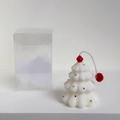 Mini Christmas tree candle with colorful dots and red pom-pom in a transparent gift box - Mini Hand-painted Tree-White Red Top