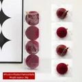 Set of 4 red flocked 6cm Christmas balls with silver patterns and golden hangers - 6CM Flocked Painted Ball (4Pcs)