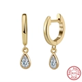 Elegant 925 sterling silver gold-plated hoop earrings with pear-cut zircon drops - Pear Cut Zirconia Dangle / Gold Drop (EQE55-G)
