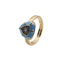 Adjustable gold geometric evil eye ring with light blue enamel and colored zircons - Adjustable Open / Blue