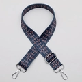Adjustable dark blue purse strap with vintage pink geometric floral patterns - No. 596 (Retro Floral) / Silver