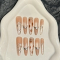 Τεχνητά νύχια cat eye σε nude ροζ με 3D ασημένια σχέδια και λαμπερά στρας - Μεγάλο (L) / Λυκόφως Παραλία - Λεπτό Στιλέτο