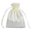 Beige satin drawstring bag with silky finish for jewelry and gift packaging on white background - 9*12cm / Off White
