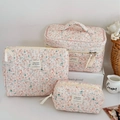 Three-piece floral corduroy travel organizer set with 'today mood' woven label - Spring Fresh Orange Floral Corduroy