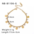 Detailed view of golden titanium steel chain with polished disks and zircon charms - Round Disk Pendant Style (NB-B1106)