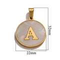 Detailed view of golden stainless steel shell pendant letter A with 32mm by 22mm size - Gold A