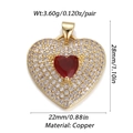 Gold-plated heart pendant with red crystal and cubic zirconia stones 28mm copper jewelry - Dbn150-01 / 18K Gold