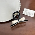 Elegant large black and white contrast bow hair claw clip in high-quality acetate finish - Black Base Bowknot Small-8cm