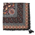 Bohemian black paisley square scarf with colorful embroidery and knotted fringe tassels - 115*115cm / Black Paisley (No.11)