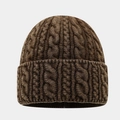 Bonnet en grosse maille torsadée marron foncé pour homme et femme avec revers épais chaud - Réglable / Brun Foncé