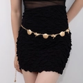Bohemian gold metal waist chain with sea shell and starfish charms on black dress - Golden Sea Shell Starfish Chain (X503-16)