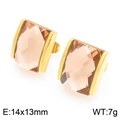 Champagne square glass stud earrings with 18K gold plating, size 14x13mm and 7g weight - Gold/Champagne (KE119091-GC)