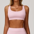 Roze yoga-set met sport-bh en bijpassende legging met hoge taille voor fitness - S / Perzikroze