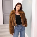 Short brown faux fur jacket with front zipper and long sleeves for a luxury look - S / Yellow Dyed Tip (Brown)