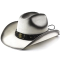 Silberner Western-Cowboyhut mit schwarzem Farbverlauf und Leder-Nietenband - M (56-58cm) / Silberweiß/Schwarzverlauf