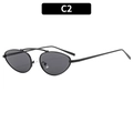 Occhiali da sole cat-eye in metallo nero con lenti scure e doppio ponte modello C2 - Montatura Nera Lenti Grigie