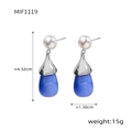 Blue marble drop earrings with pearl stud and silver metal accent for women - F1119 Steel Blue Resin Drop