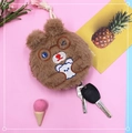Cute brown plush bear key holder with pull-out drawstring and embroidery details - Brown Bear