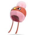 Orange and pink knit winter baby hat with owl design and large faux fur pom-pom - Caramel Hat Body