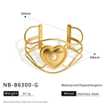 Detail view of 18K gold plated stainless steel heart bangle with dimensions and pearl - Heart Pearl Style (NB-B6300-G) / Gold