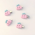 Pink cloud hair clips with blue bows and smiling faces in a 5-piece set for girls - Smiling Cloud (5pcs Set)