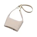 Beige faux shearling coffee cup sleeve with a detachable grey leather shoulder strap - Milky White