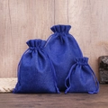 Set of three dark blue linen drawstring jewelry pouches in small, medium, and large sizes - Dark Blue
