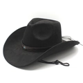 Classic black suede western cowboy hat with turquoise bead and adjustable chin strap - M (56-58cm) / Black
