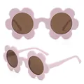 Stylish soft pink flower shaped children sunglasses with round brown lenses for kids - C9-Nude Pink Frame Tea Lens