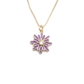 Elegant gold necklace with a purple daisy pendant and sparkling cubic zirconia center - Purple