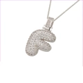 Silver balloon letter F pendant with white zircons on a delicate box chain necklace - Silver F