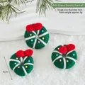 Set of 3 handmade green wool felt donut ornaments with red bows for Christmas tree - Wool Felt (Green Donut)