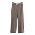 Pantalones anchos de raya diplomática marrón con dos cinturones blancos en vista plana - XS / Caqui
