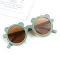 Morandi green bear-eared round frame sunglasses for kids with matte finish and brown lenses - Matte Bear - Green