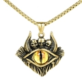 Goldene Totenkopf-Halskette mit gelbem Evil-Eye-Anhänger im dreieckigen Punk-Stil - Gold Gelbes Auge