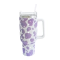 40oz stainless steel tumbler with purple rhinestone cow print and clear straw - 1200ml (40oz) / Purple Cow Print