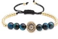 Adjustable woven bracelet with tiger eye beads and golden evil eye zircon pendant - Gold Tiger Eye