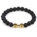 Lava stone dumbbell bracelet for men featuring gold Live Lift charm beads - Lava Stone Gold