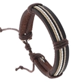 Bracelet multicouche pour homme en cuir marron avec cordons de coton tressé colorés - Marron