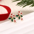 Christmas stud earrings with red and white striped candy cane and green leaf accents - Holly Candy Cane (EAR0054)