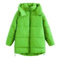 Bright green quilted winter jacket with hood and adjustable drawstrings on white background - XS / Grass Green