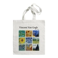 White canvas tote bag featuring a grid of nine Van Gogh art prints with artist name - 9 Masterpieces Grid