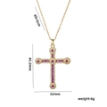 Hip hop gold cross necklace with purple stones and size dimensions 45x32mm - Rose Red Zirconia